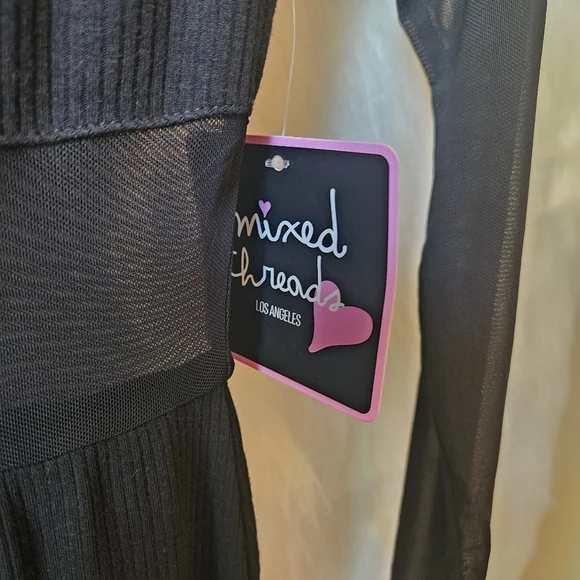 Mixed Threads Elegant Black Mesh Long Sleeve Dress - Picture 7 of 9